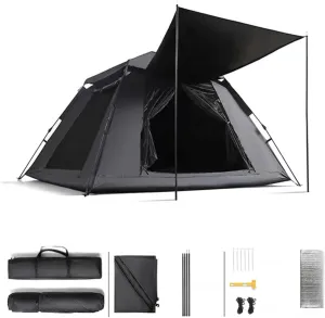 4 Person Tent with Moisture-Proof Pad,Pop Open in Three Seconds Bivy Tent Light Sturdy Blackout Tent for Family,Outdoor,Hiking and Mountaineering 4 People