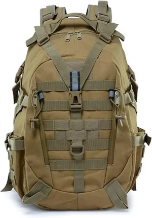 40L Camping Backpack Men's Travel Bags Tactical MOLLE Reflective Climbing Rucksack Hiking Fishing(Khaki)