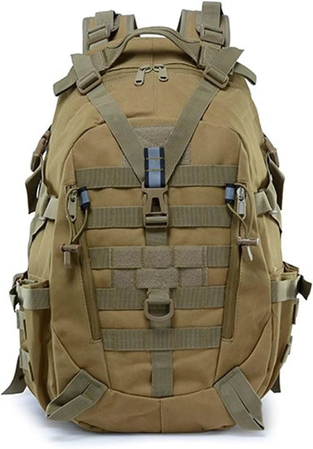 40L Camping Backpack Men's Travel Bags Tactical MOLLE Reflective Climbing Rucksack Hiking Fishing(Khaki)