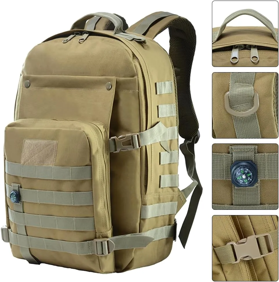 40L Military Tactical Backpack with Compass Army Molle Bag Backpacks for Men Women Hiking Travel Rucksack