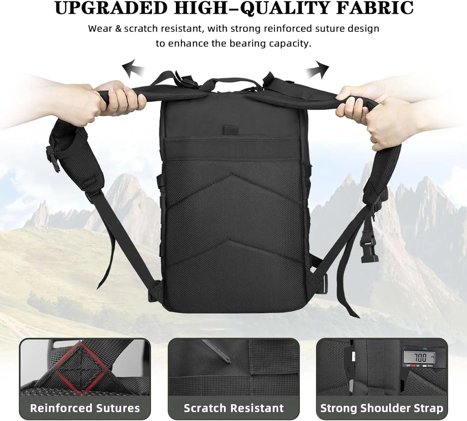 45L Military Tactical Backpack For Men Highland Assault Large Army Pack 3 Day Molle Bug Out Bag With Water Cup Bag Outdoor Camping Hiking Daypack Black Rucksack