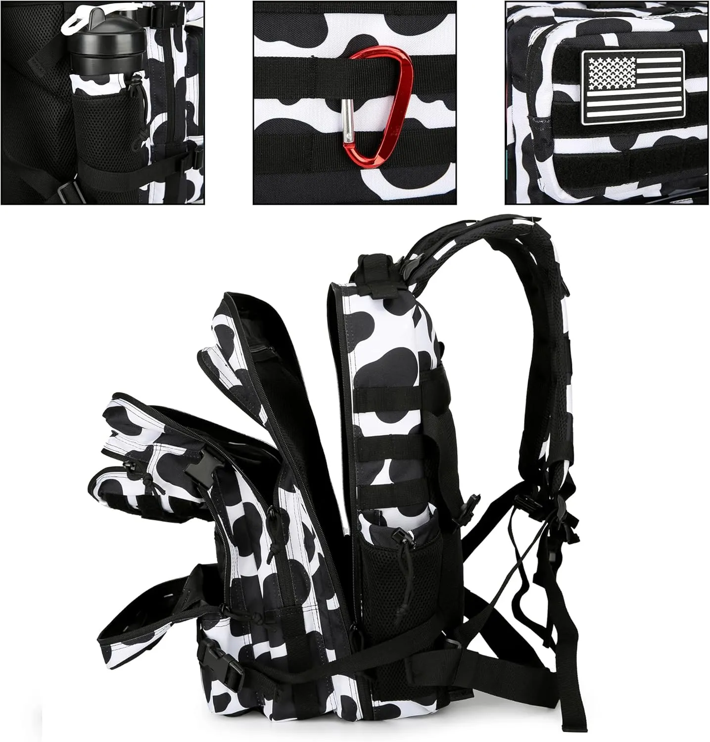 45L Tactical Assault Backpack 3 day assault pack with Molle Waterproof backpack Rucksack for Tactical Backpacks (Cow color)