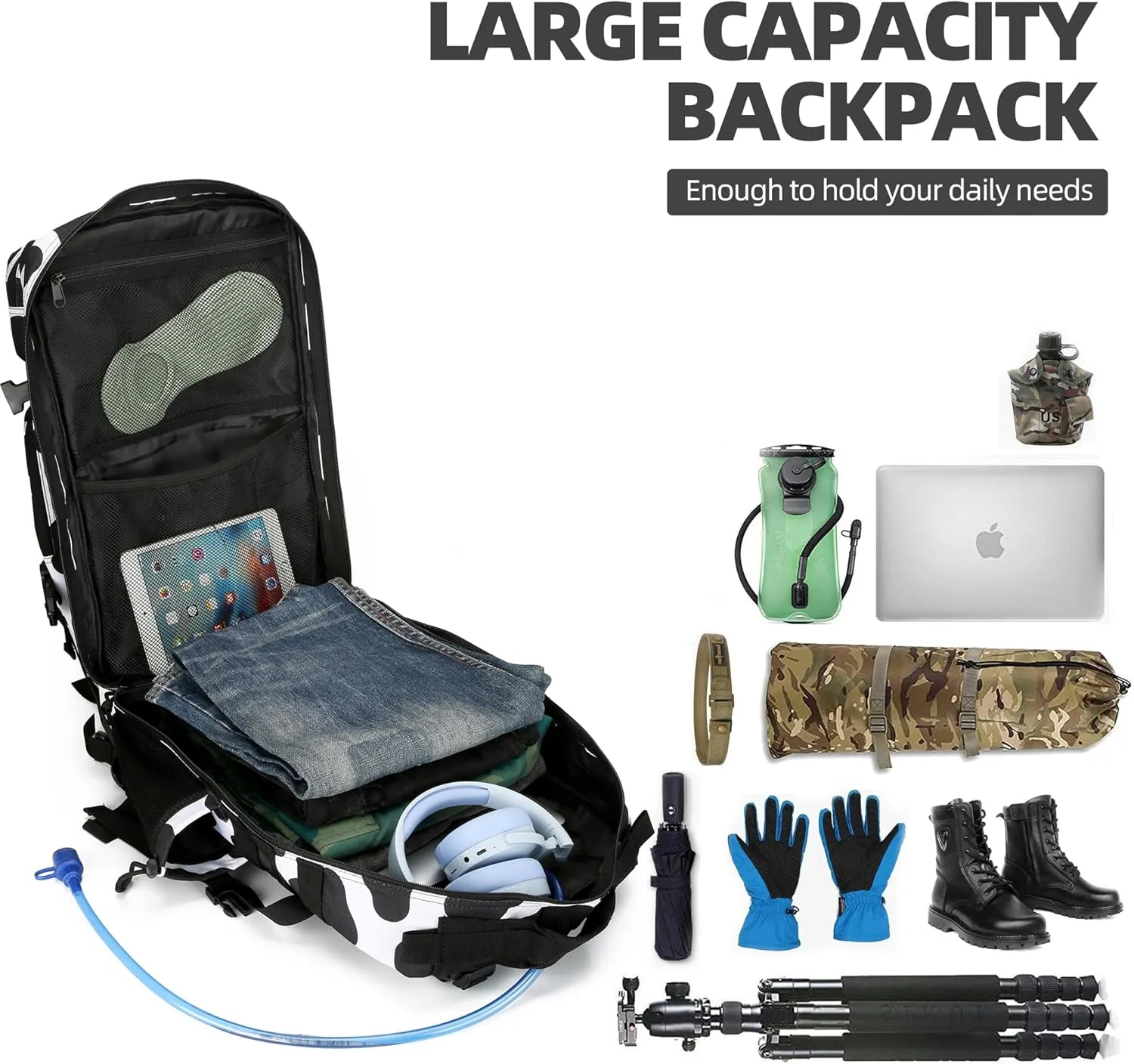 45L Tactical Assault Backpack 3 day assault pack with Molle Waterproof backpack Rucksack for Tactical Backpacks (Cow color)