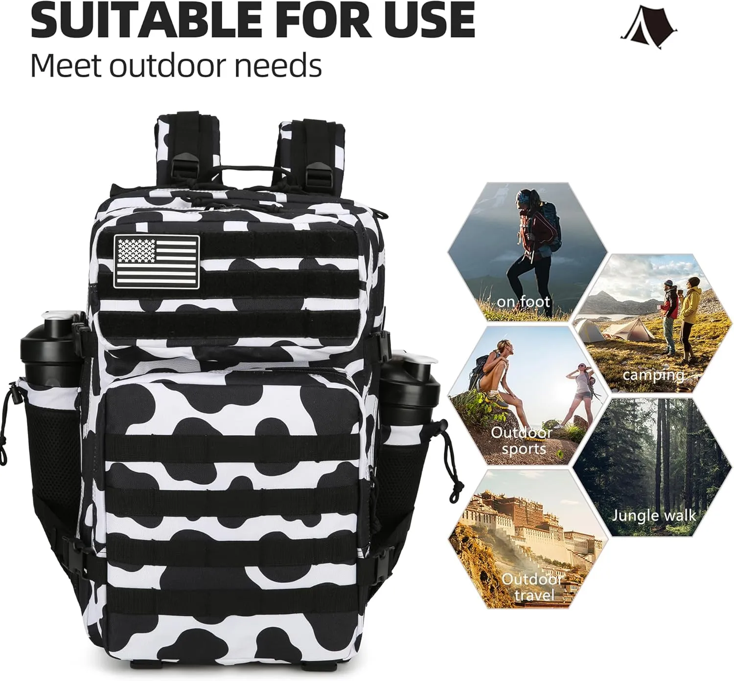 45L Tactical Assault Backpack 3 day assault pack with Molle Waterproof backpack Rucksack for Tactical Backpacks (Cow color)