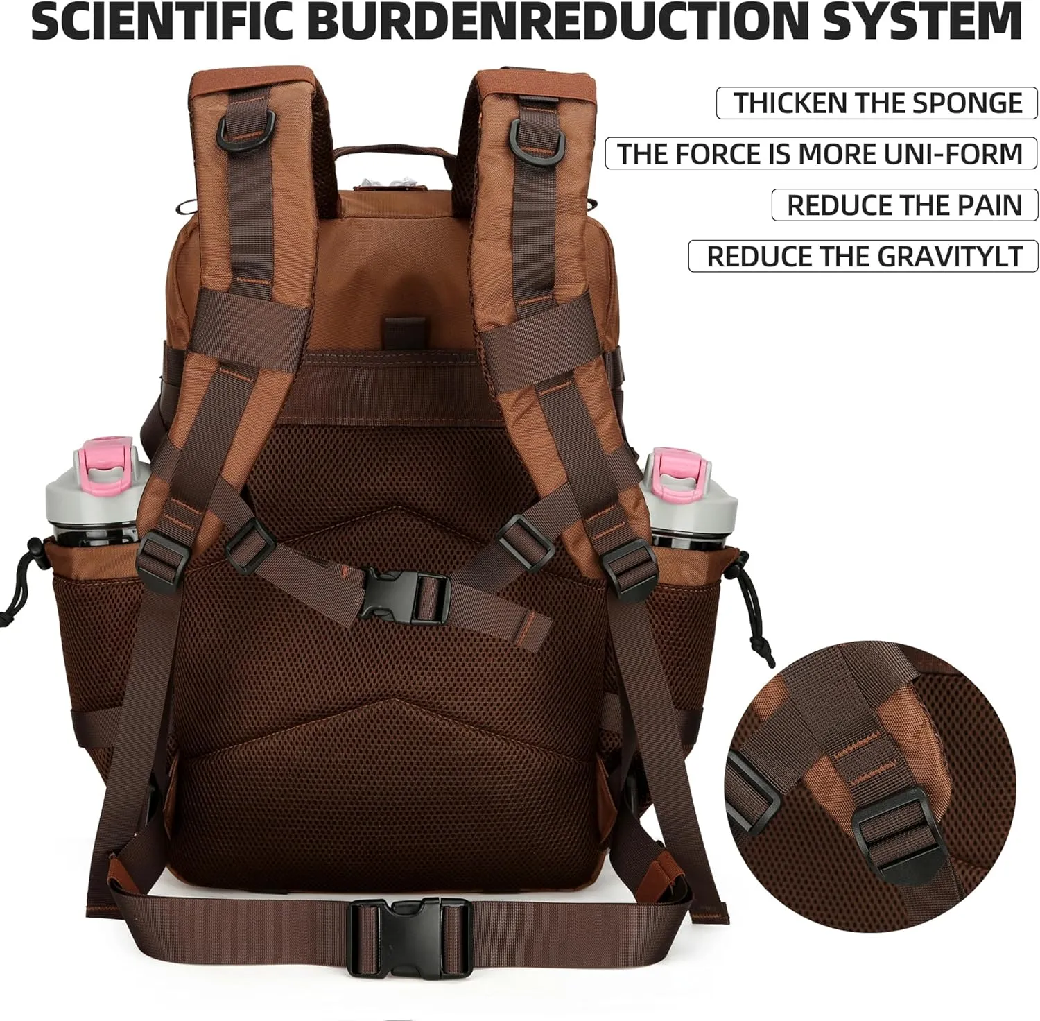 45L Tactical Assault Backpack 3 day assault pack with Molle Waterproof backpack Rucksack for Tactical Backpacks (Dark brown)