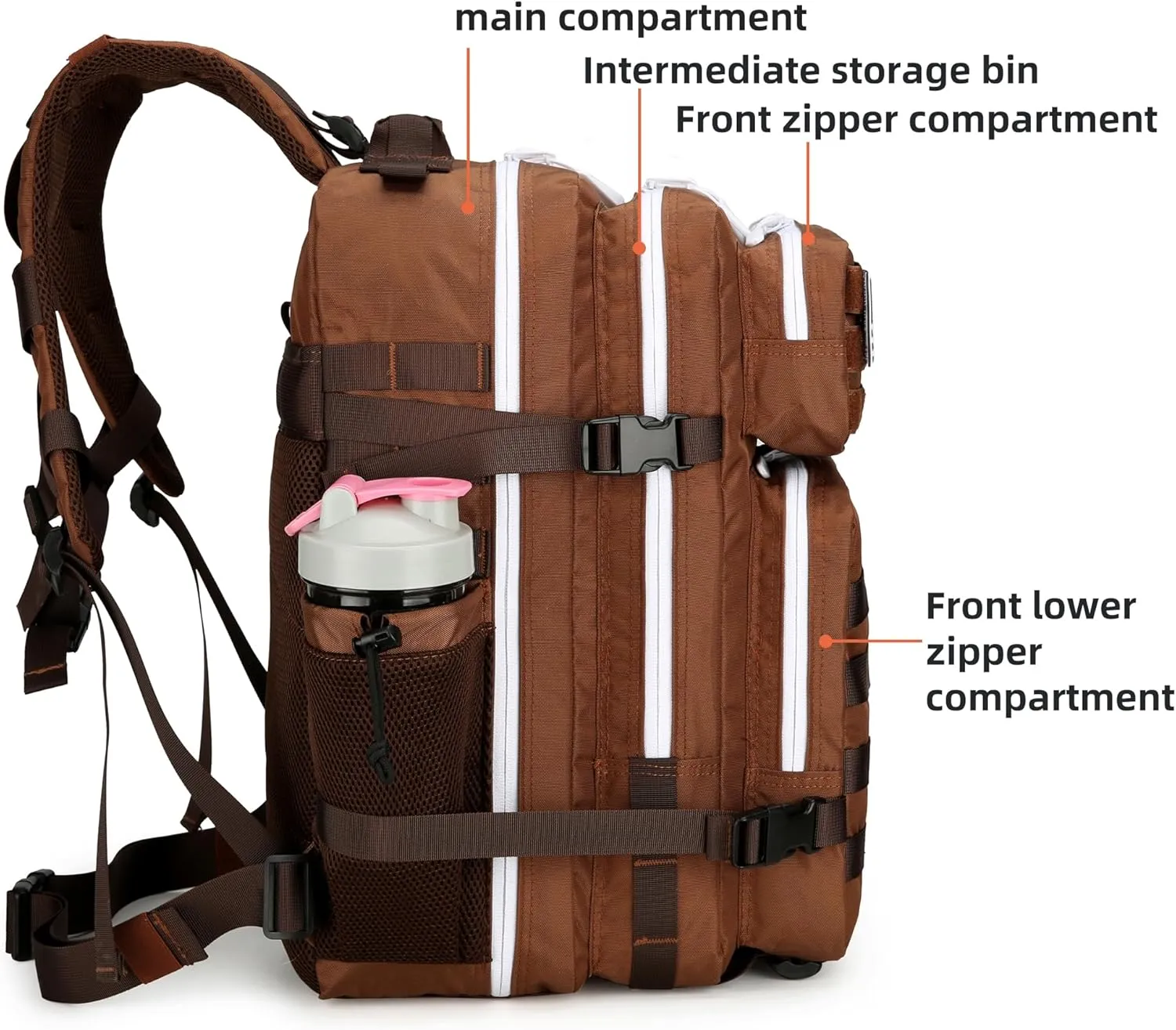 45L Tactical Assault Backpack 3 day assault pack with Molle Waterproof backpack Rucksack for Tactical Backpacks (Dark brown)