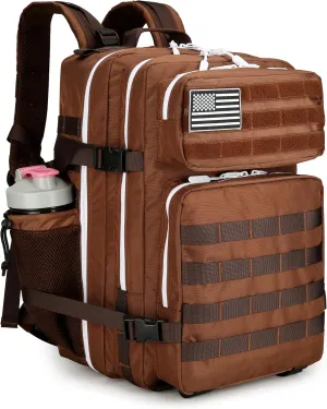 45L Tactical Assault Backpack 3 day assault pack with Molle Waterproof backpack Rucksack for Tactical Backpacks (Dark brown)