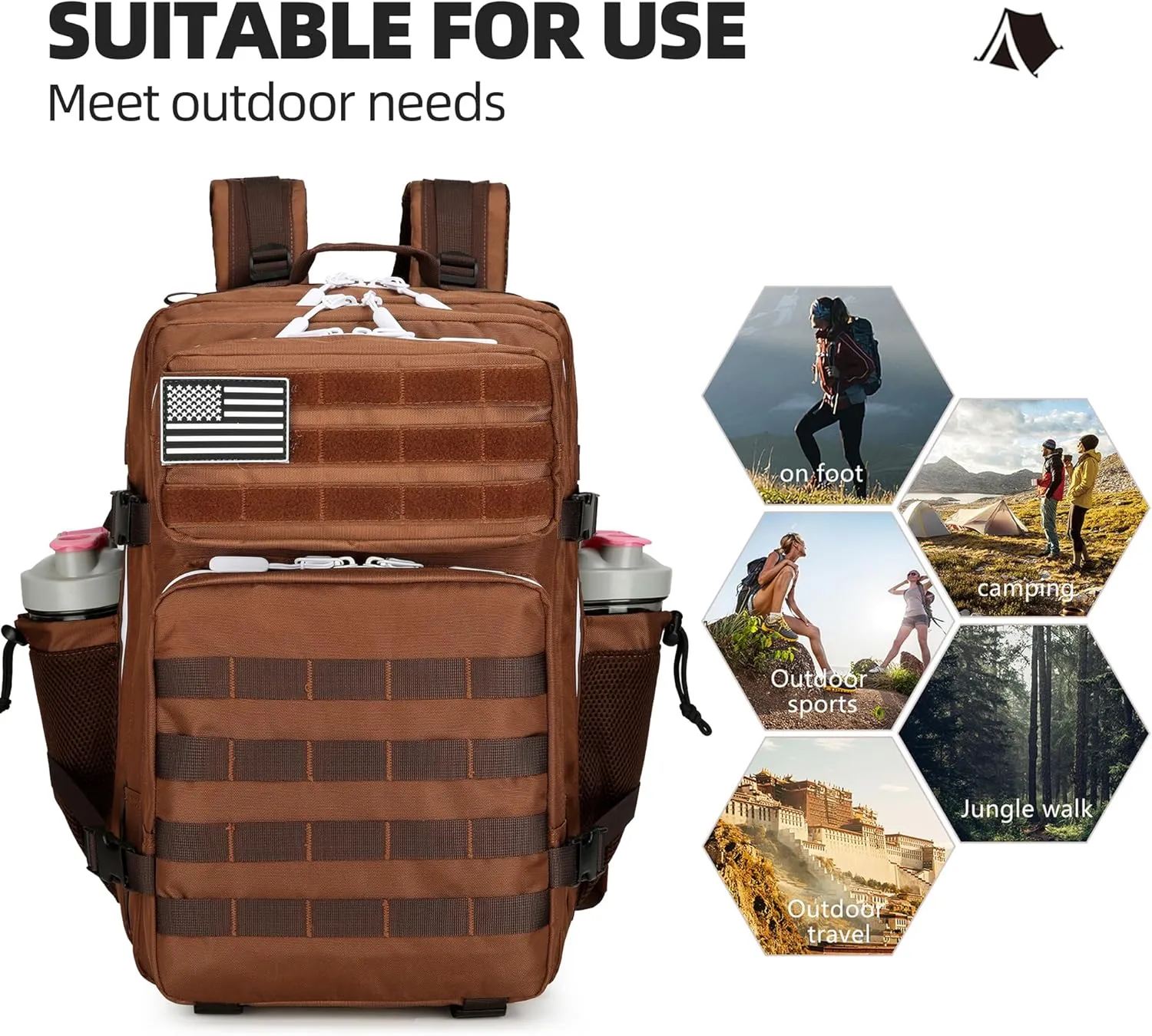 45L Tactical Assault Backpack 3 day assault pack with Molle Waterproof backpack Rucksack for Tactical Backpacks (Dark brown)