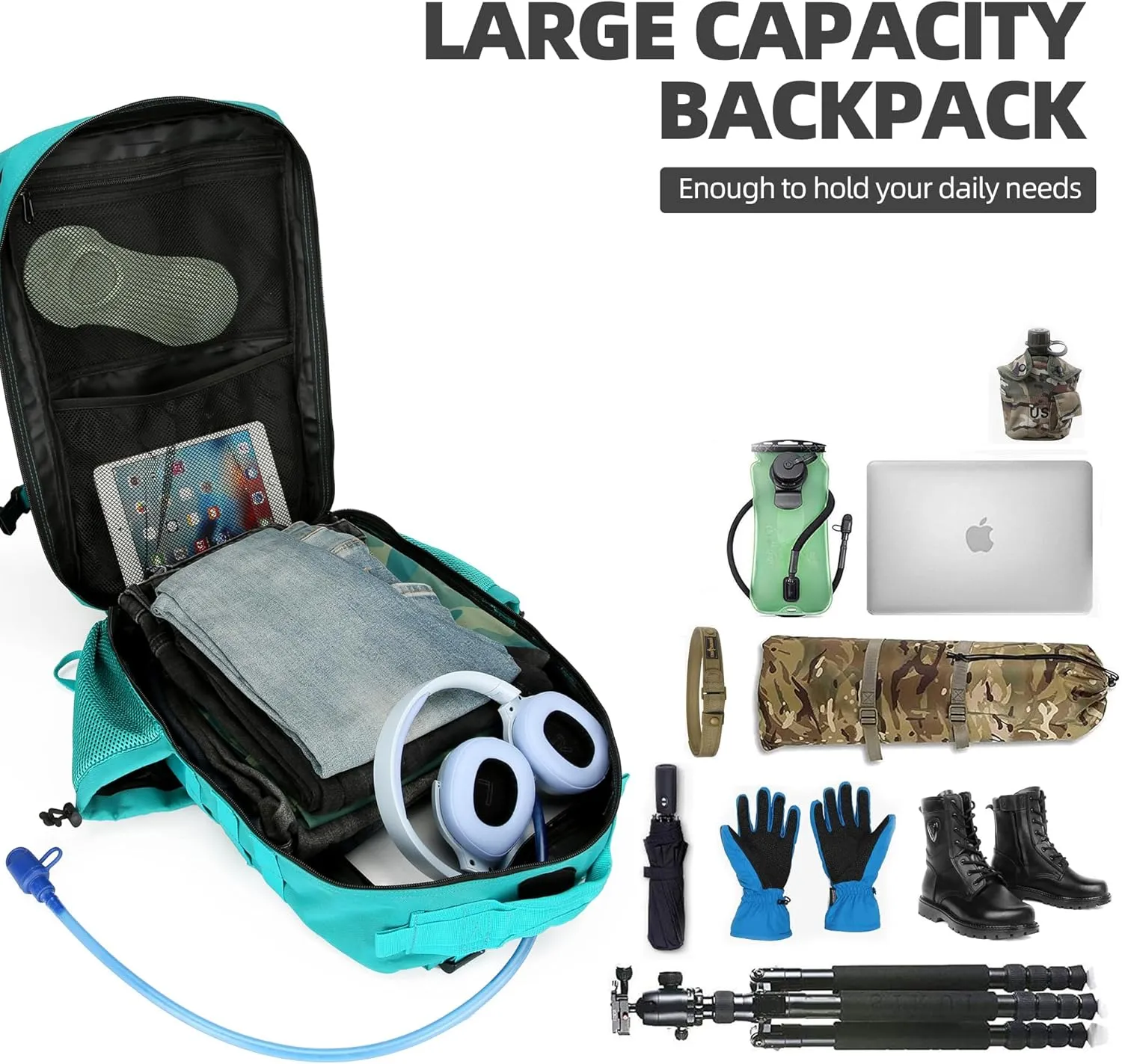 45L Tactical Assault Backpack 3 day assault pack with Molle Waterproof backpack Rucksack for Tactical Backpacks (Lake Blue)