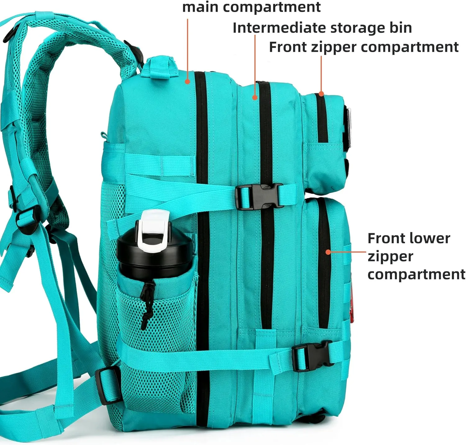 45L Tactical Assault Backpack 3 day assault pack with Molle Waterproof backpack Rucksack for Tactical Backpacks (Lake Blue)