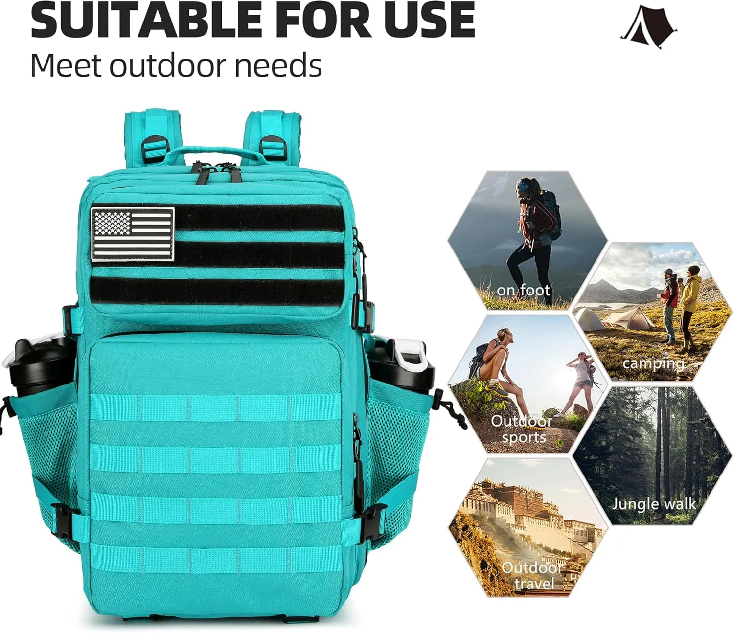 45L Tactical Assault Backpack 3 day assault pack with Molle Waterproof backpack Rucksack for Tactical Backpacks (Lake Blue)