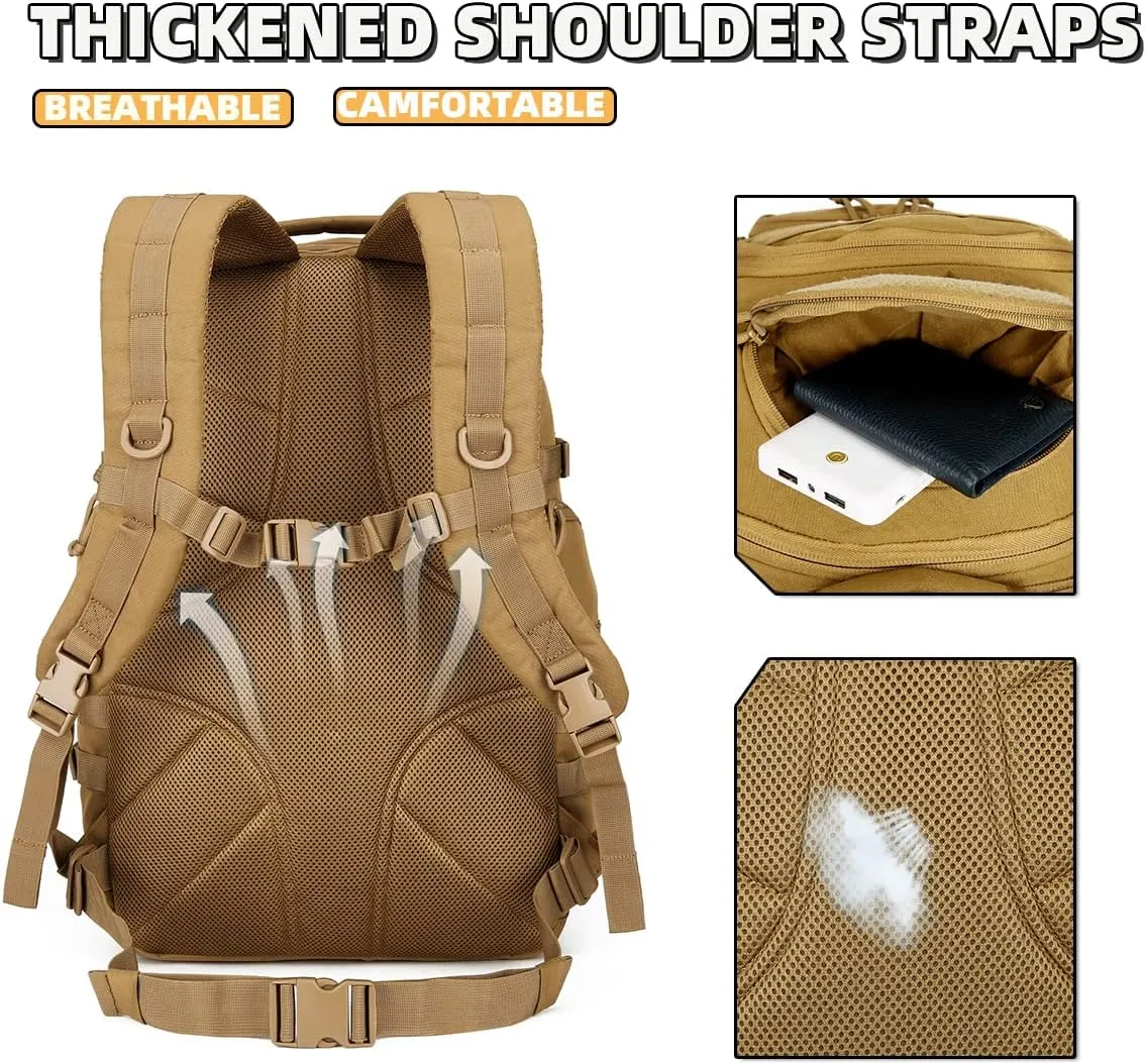 45L Tactical Backpack for Men and Women Army Assault Pack Large Molle Military Tactical Backpack Bug Out Bag Daypack (Khaki)