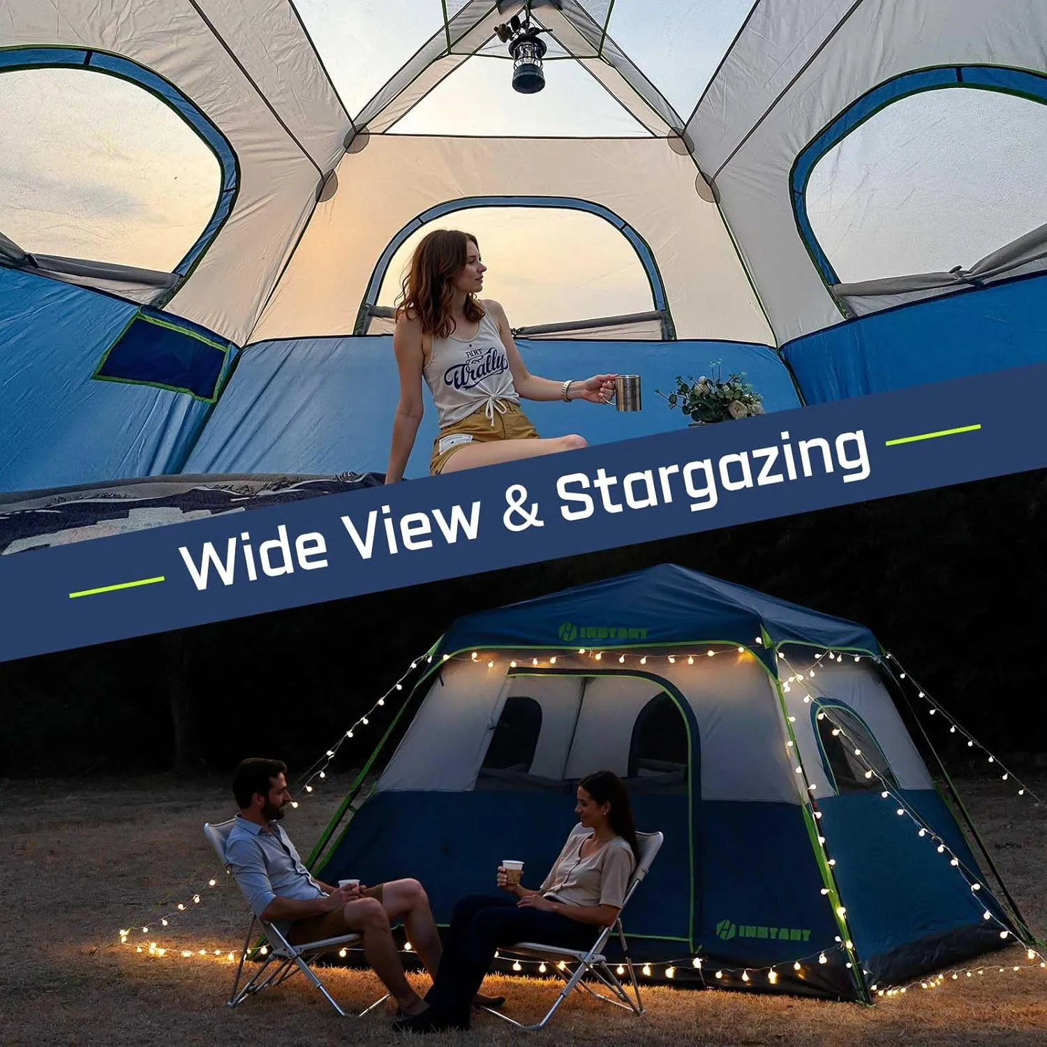 4/6 Person Instant Tent, Waterproof Pop Up Tents for Camping with Rainfly, 60 Seconds Easy Setup, Automatic Cabin Tent for Family Camping with Expandable Carry Bag & Upgraded Ventilation