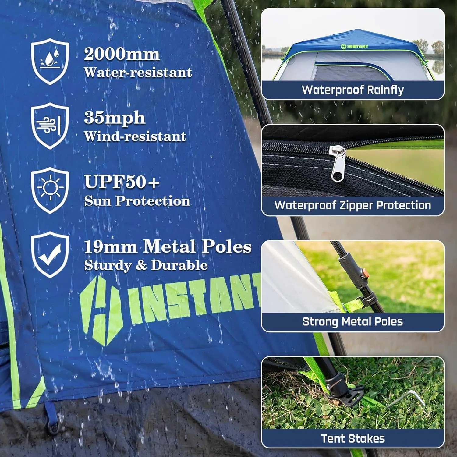4/6 Person Instant Tent, Waterproof Pop Up Tents for Camping with Rainfly, 60 Seconds Easy Setup, Automatic Cabin Tent for Family Camping with Expandable Carry Bag & Upgraded Ventilation