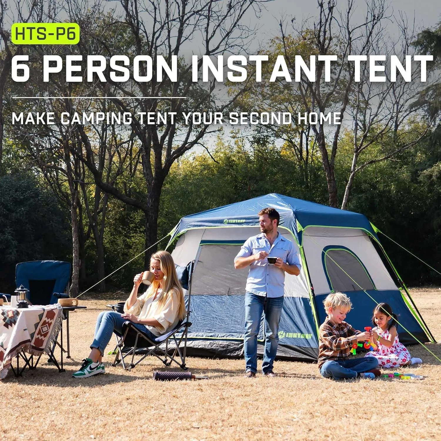 4/6 Person Instant Tent, Waterproof Pop Up Tents for Camping with Rainfly, 60 Seconds Easy Setup, Automatic Cabin Tent for Family Camping with Expandable Carry Bag & Upgraded Ventilation