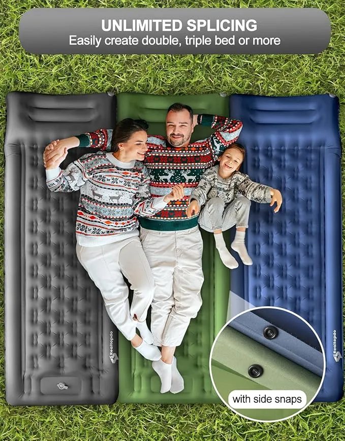 5'' Extra Thick Sleeping Pad for Camping - Self Inflating Camping Pad with Pillow Foot Pump, Roll Up Inflatable Mattress Pad for Camping Backpacking, Hiking, Tent, Traveling (Grey)