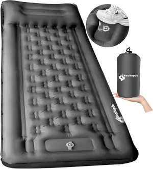 5'' Extra Thick Sleeping Pad for Camping - Self Inflating Camping Pad with Pillow Foot Pump, Roll Up Inflatable Mattress Pad for Camping Backpacking, Hiking, Tent, Traveling (Grey)