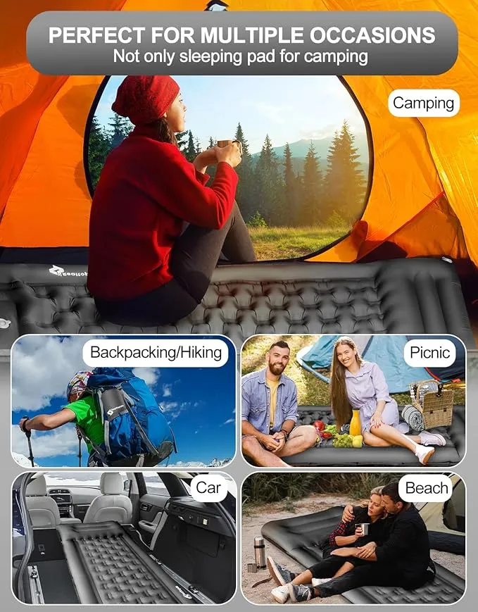5'' Extra Thick Sleeping Pad for Camping - Self Inflating Camping Pad with Pillow Foot Pump, Roll Up Inflatable Mattress Pad for Camping Backpacking, Hiking, Tent, Traveling (Grey)