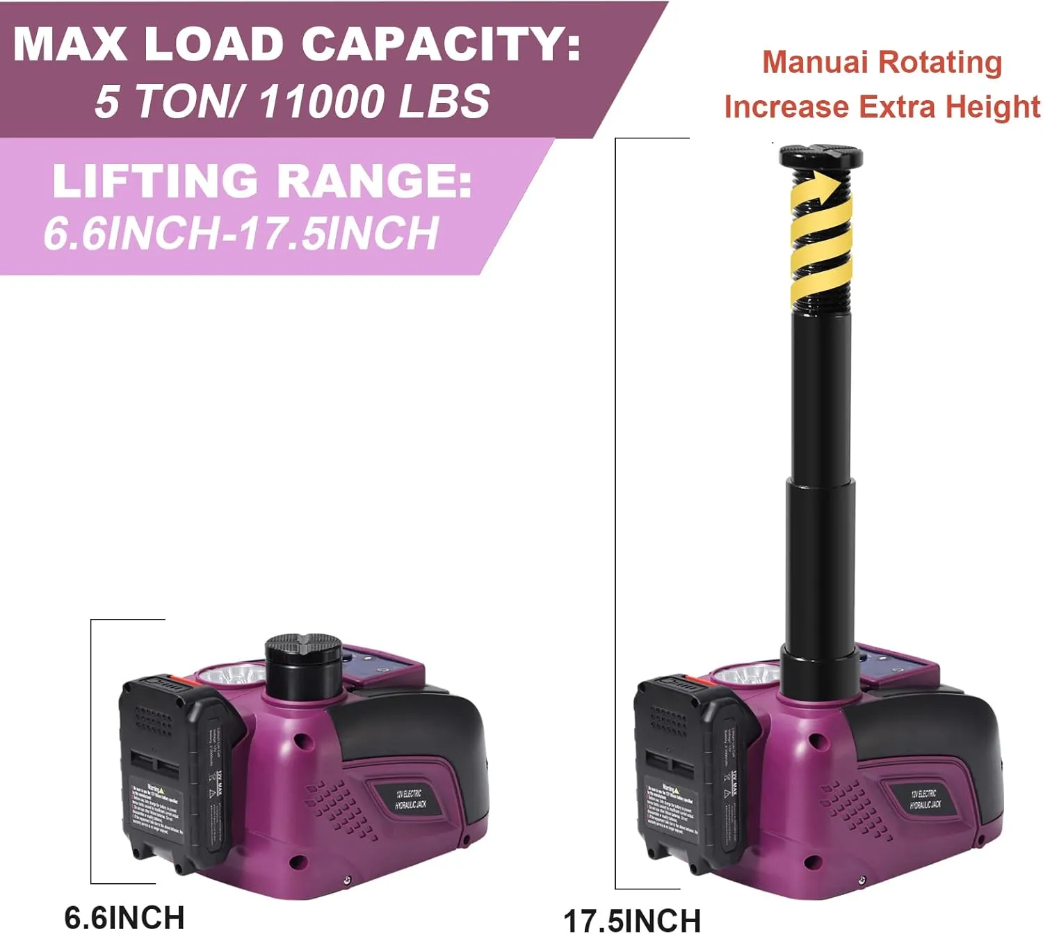 5 Ton Cordless Car Hydraulic Jack - 12V Battery Powered Floor Jack for SUV and Sedans