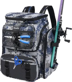 50L Fishing Backpack with Dedicated Rod Compartment Holders, Water-resistant Large Tackle Storage Bag for Saltwater Bass Fishing, Heavy Duty Outdoor Gear Backpack for Men