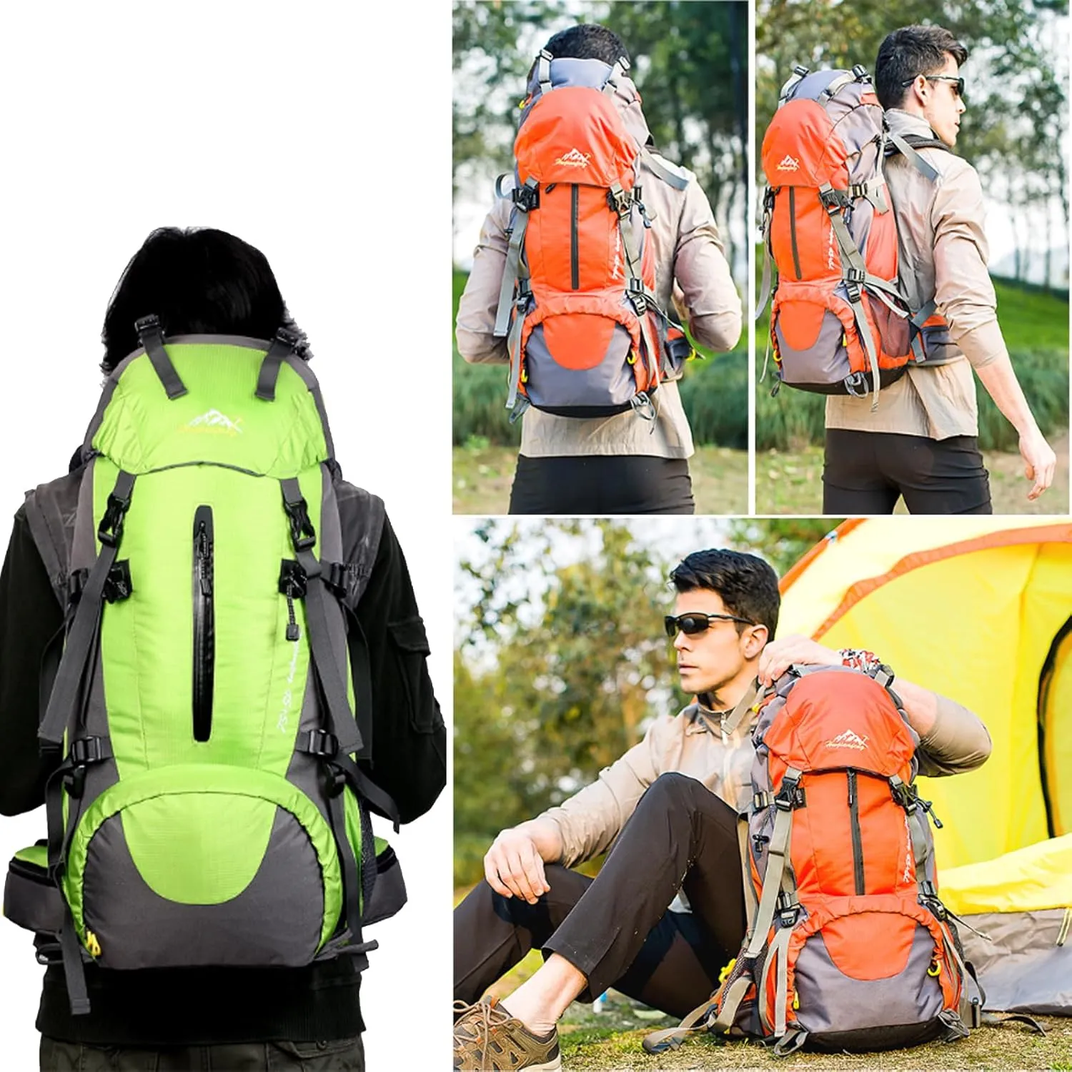 50L Hiking Backpack Waterproof Lightweight With Rain Cover,Outdoor Sport Daypack For Men Women Climbing Camping Touring