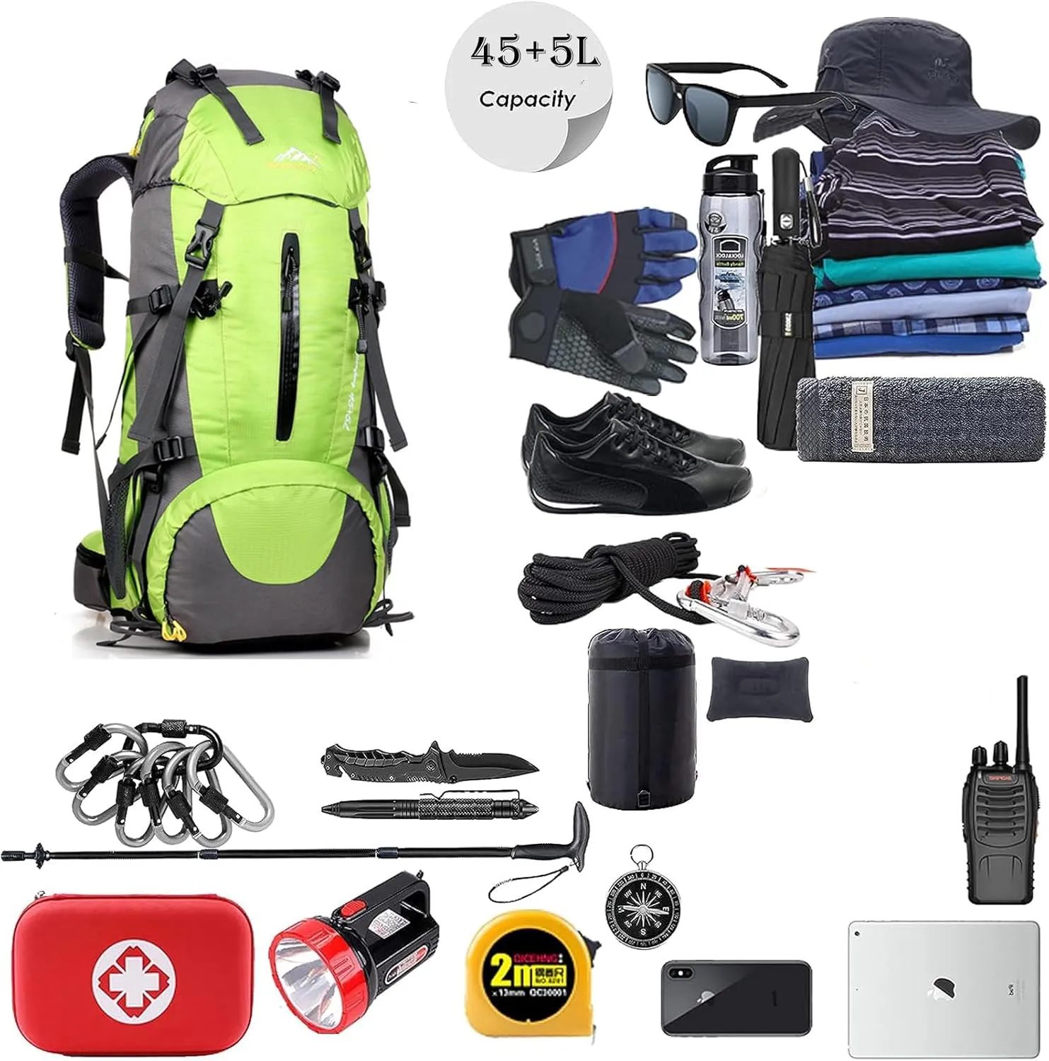 50L Hiking Backpack Waterproof Lightweight With Rain Cover,Outdoor Sport Daypack For Men Women Climbing Camping Touring