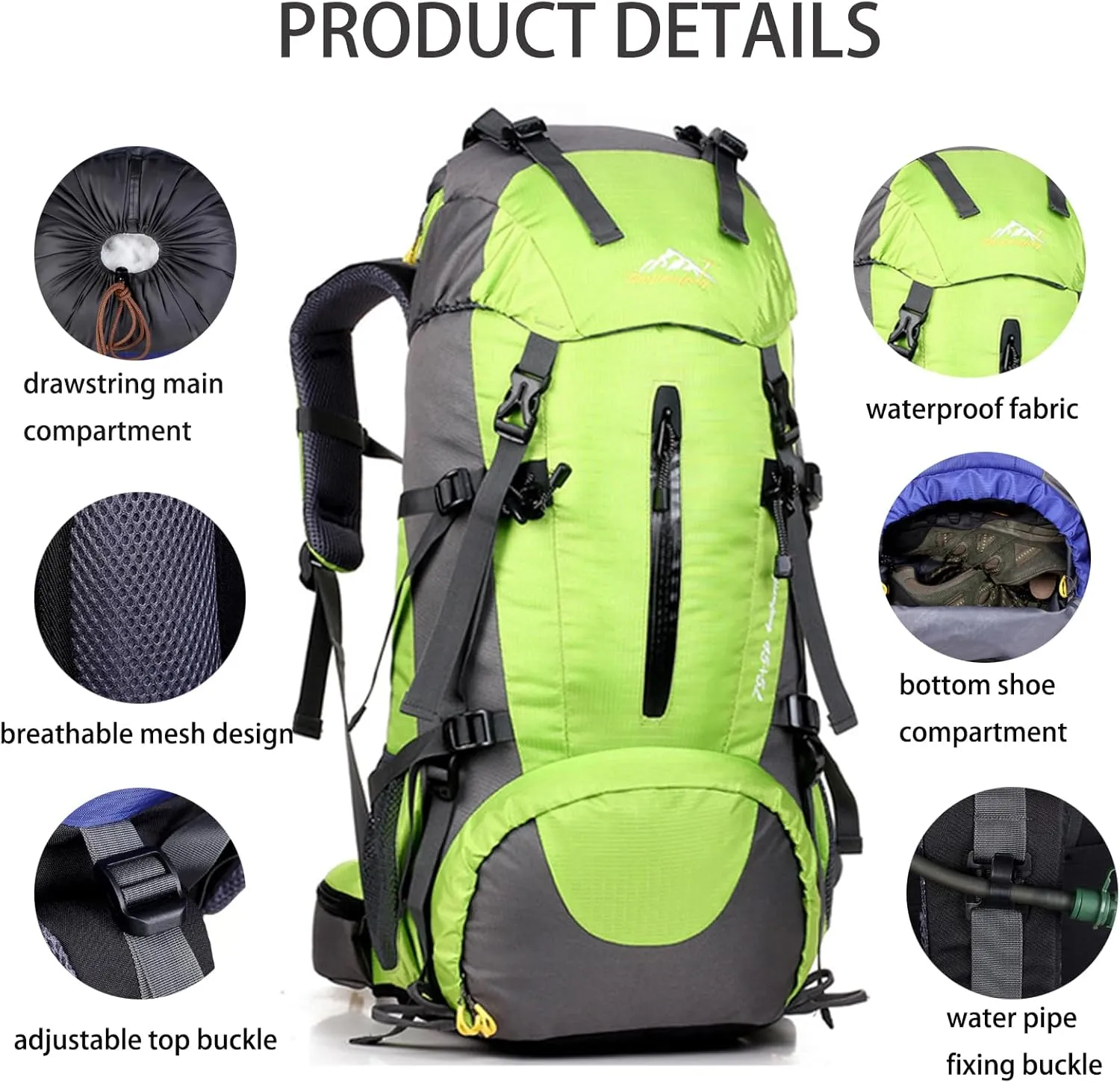 50L Hiking Backpack Waterproof Lightweight With Rain Cover,Outdoor Sport Daypack For Men Women Climbing Camping Touring