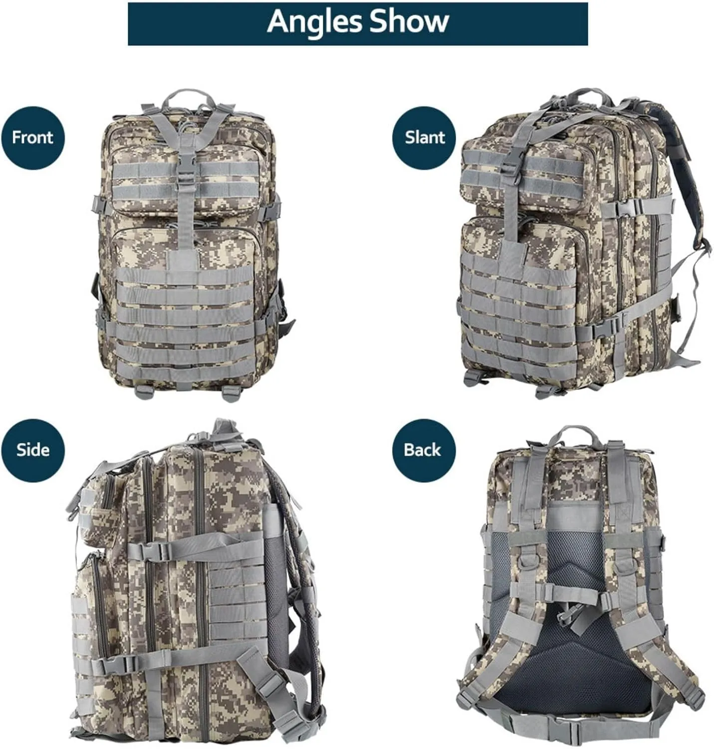 50L Sturdy Nylon Waterproof Fishing Hunting Backpack Outdoor Military Rucksacks Tactical Sports Camping Hiking Bags (ACU)