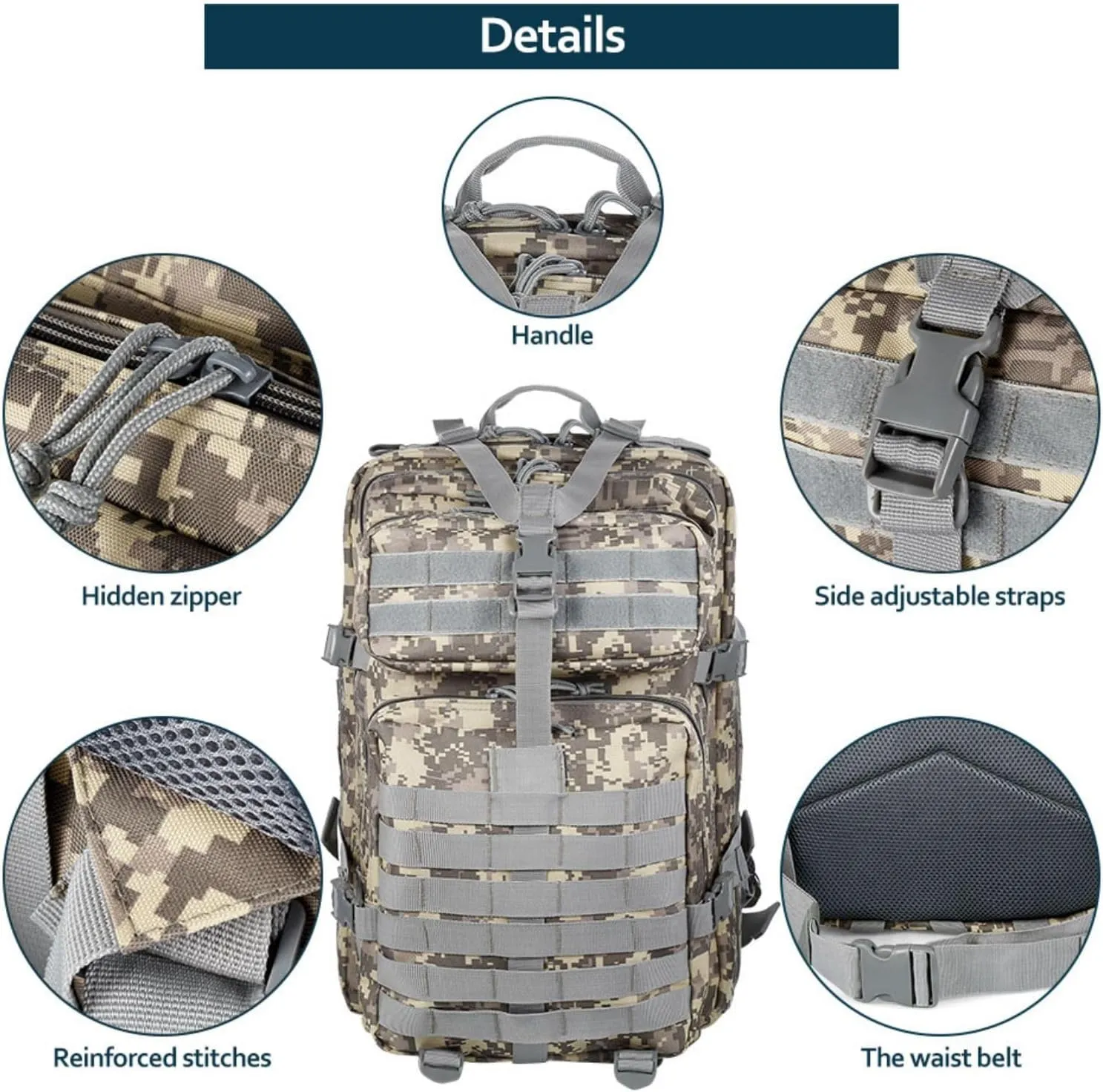 50L Sturdy Nylon Waterproof Fishing Hunting Backpack Outdoor Military Rucksacks Tactical Sports Camping Hiking Bags (ACU)