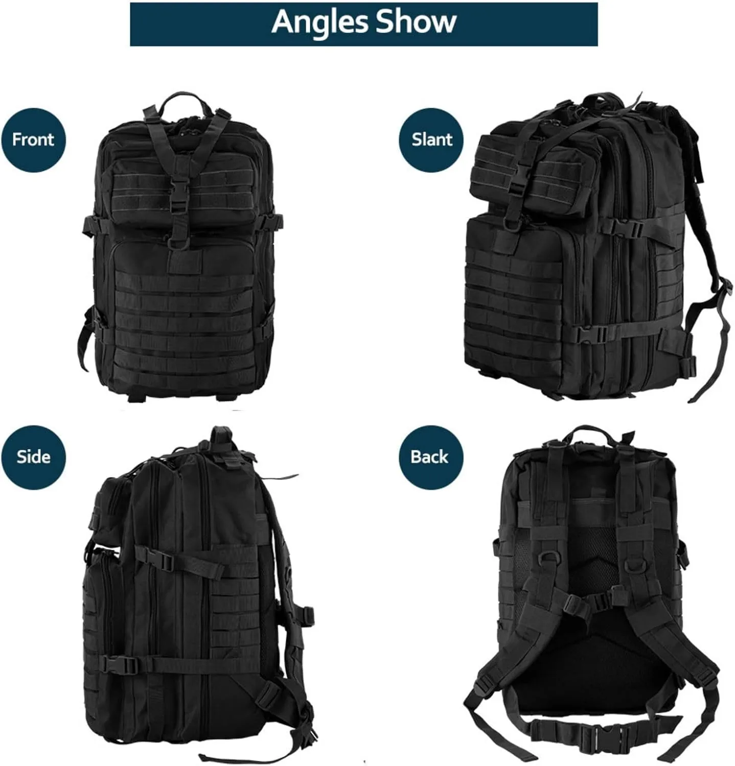 50L Sturdy Nylon Waterproof Fishing Hunting Backpack Outdoor Military Rucksacks Tactical Sports Camping Hiking Bags (Black)