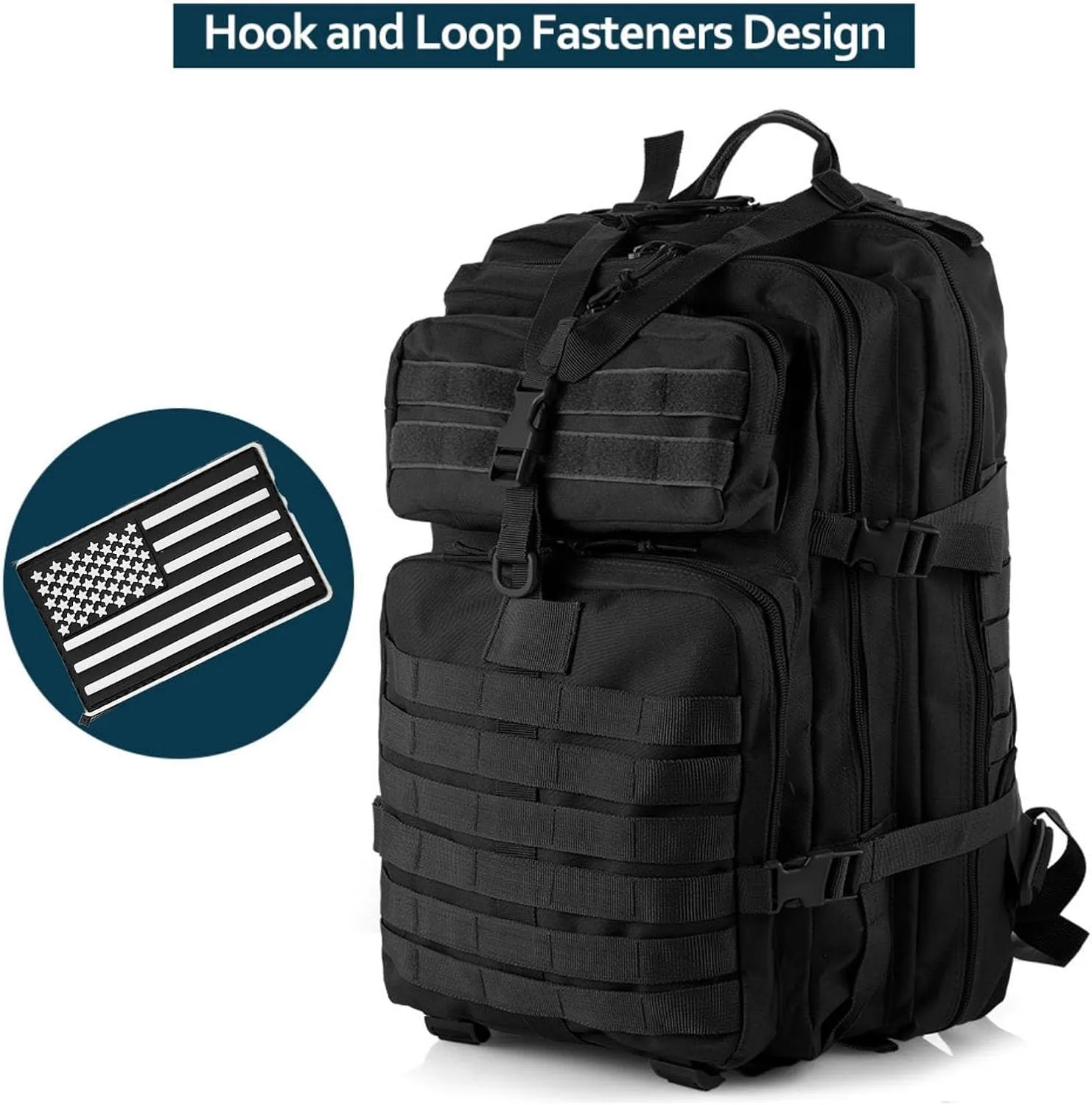 50L Sturdy Nylon Waterproof Fishing Hunting Backpack Outdoor Military Rucksacks Tactical Sports Camping Hiking Bags (Black)