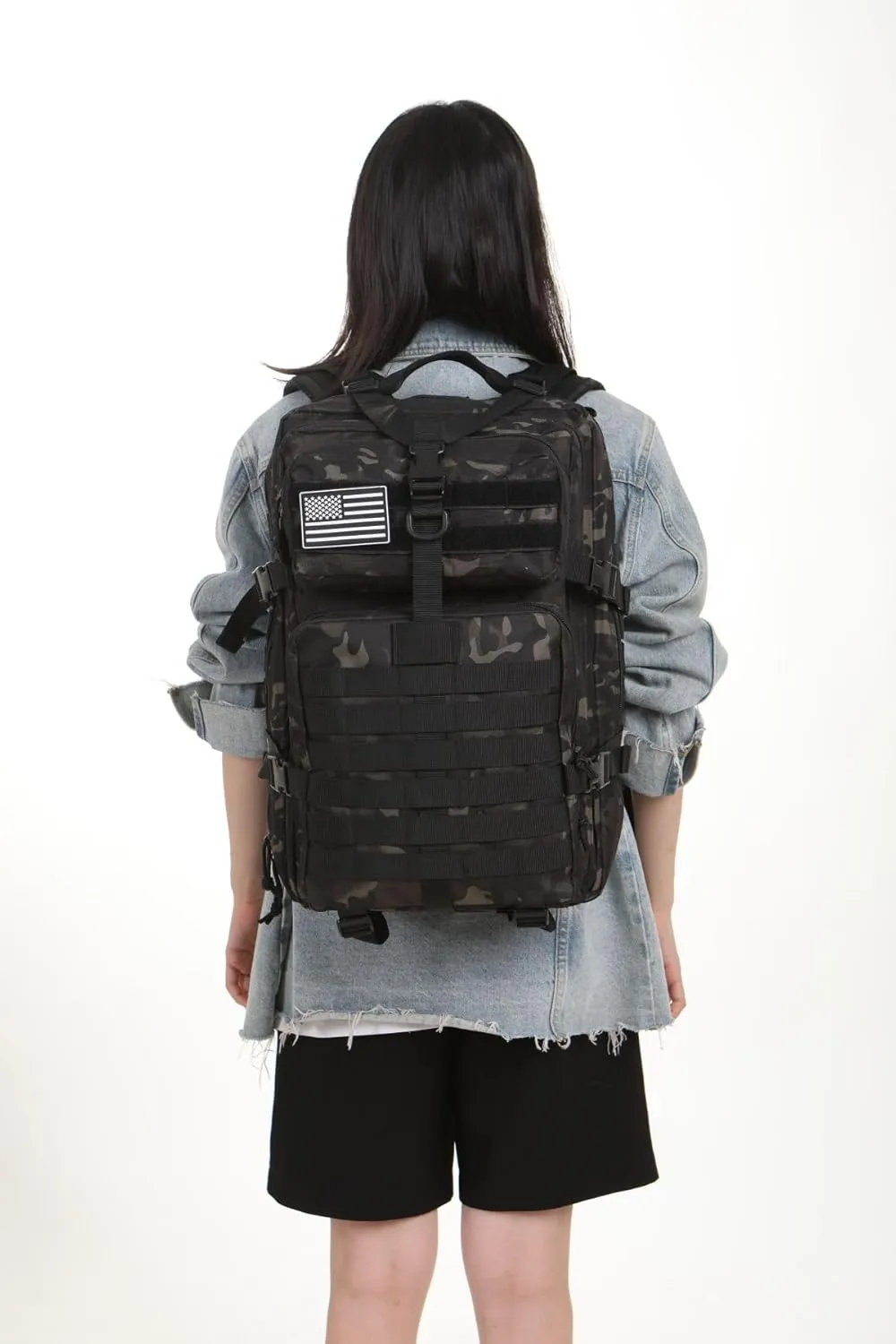 50L Sturdy Nylon Waterproof Fishing Hunting Backpack Outdoor Military Rucksacks Tactical Sports Camping Hiking (Camo black)