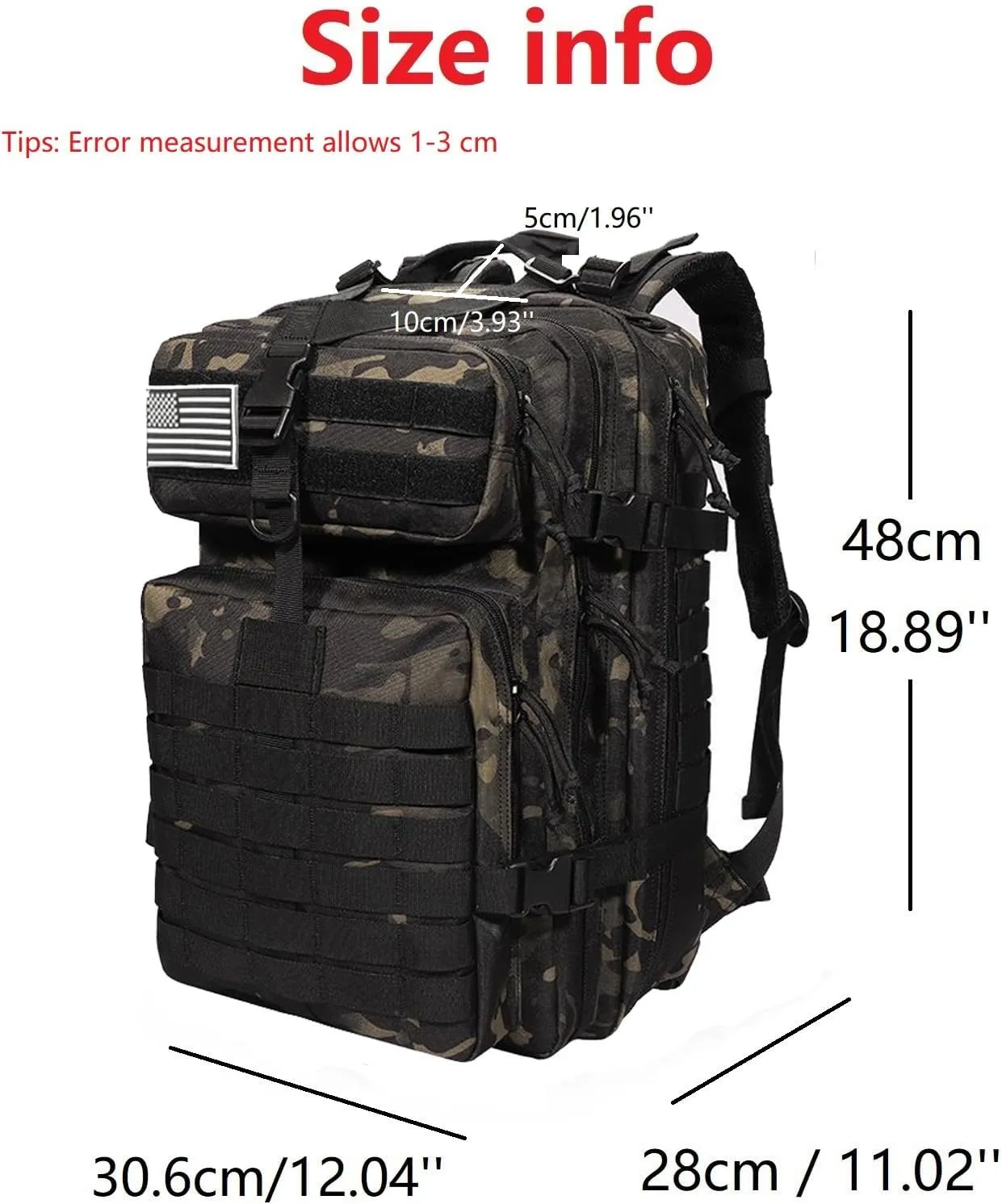 50L Sturdy Nylon Waterproof Fishing Hunting Backpack Outdoor Military Rucksacks Tactical Sports Camping Hiking (Camo black)