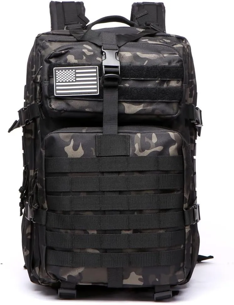 50L Sturdy Nylon Waterproof Fishing Hunting Backpack Outdoor Military Rucksacks Tactical Sports Camping Hiking (Camo black)