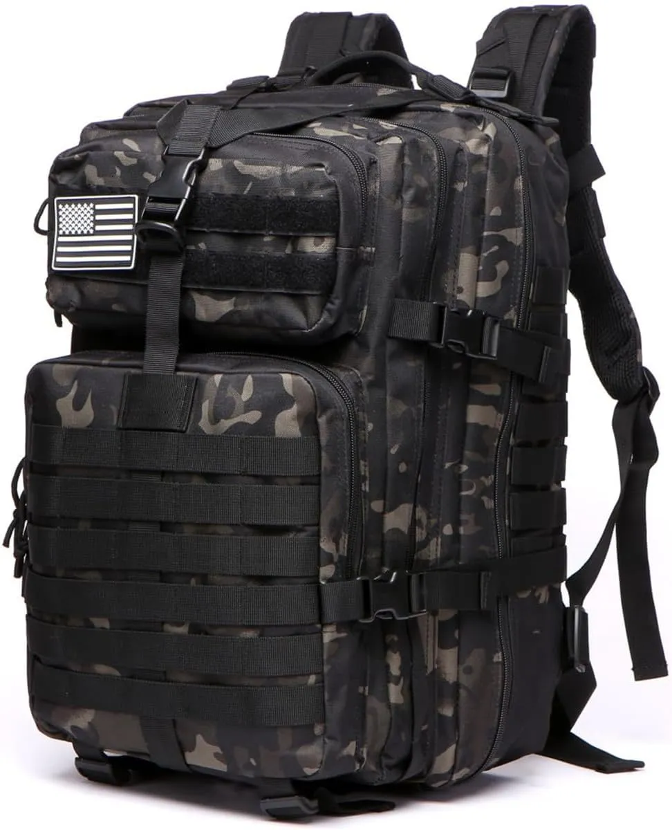 50L Sturdy Nylon Waterproof Fishing Hunting Backpack Outdoor Military Rucksacks Tactical Sports Camping Hiking (Camo black)
