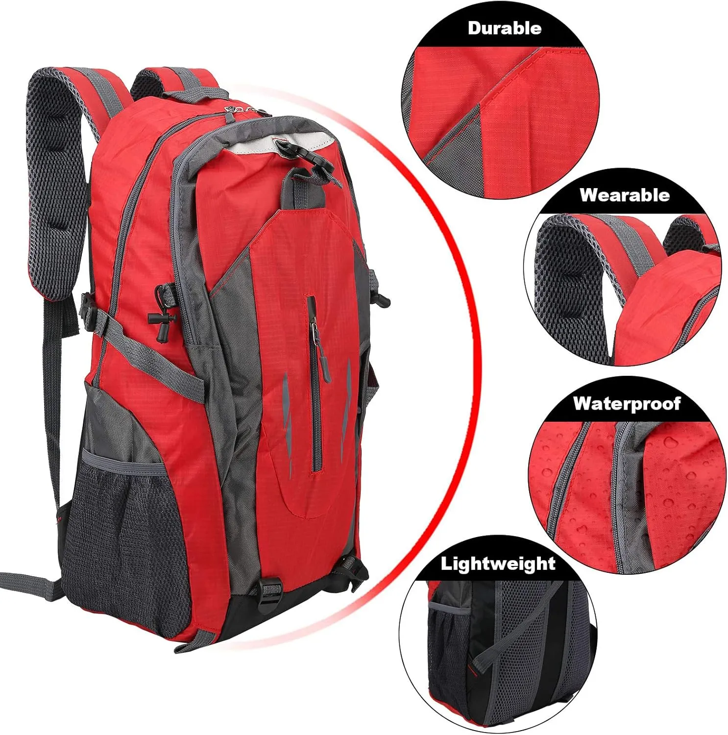 6 Colors 40L Climbin Backpack, Waterproof Shoulder Backpack, Multiple Pockets Travel Backpack for Outdoor Sports Campin(Red)