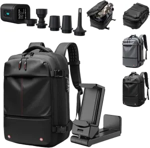 60L Expandable Vacuum Backpack Travel, Portable Waterproof and Anti-Theft Vacuum Sealed Storage Backpack (Black Vaccum)