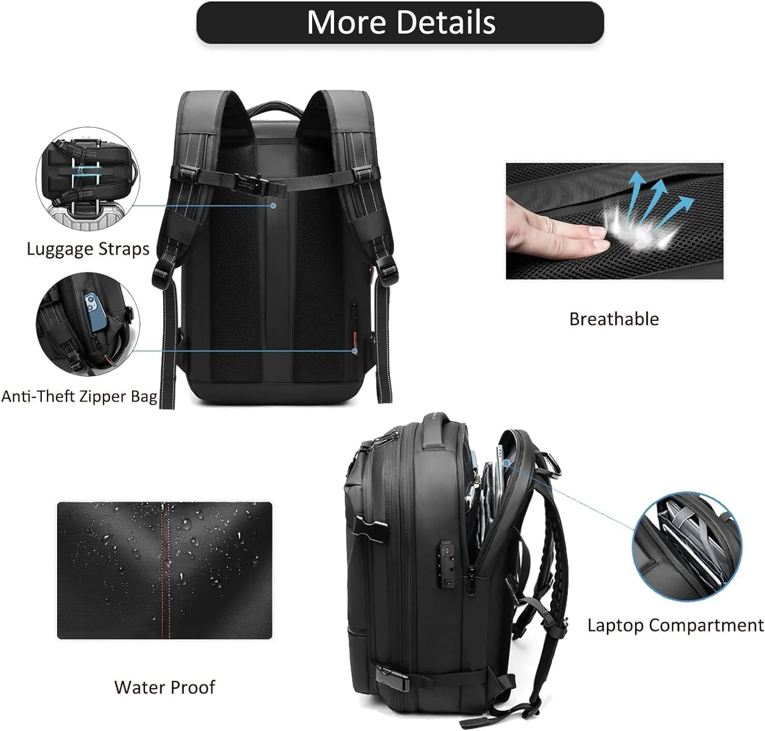 60L Expandable Vacuum Backpack Travel, Portable Waterproof and Anti-Theft Vacuum Sealed Storage Backpack (Black Vaccum)