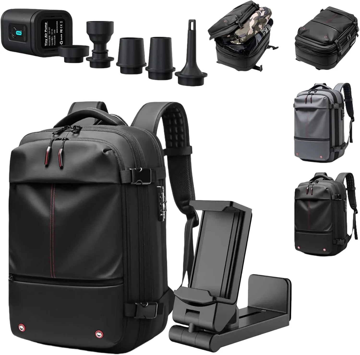 60L Expandable Vacuum Backpack Travel, Portable Waterproof and Anti-Theft Vacuum Sealed Storage Backpack (Black Vaccum)