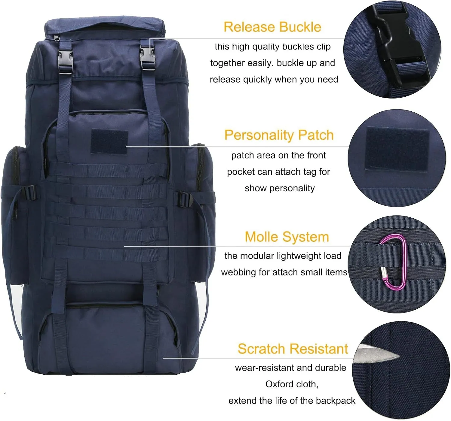 70L Hiking Backpack for Men Waterproof Military Camping Rucksack Travel Daypack