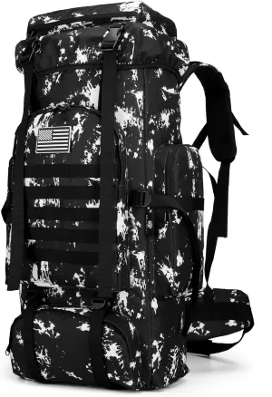 70L Hiking Backpack Military Tactical Camping Adjustable waterproof Climbing Sport Bags（Black Lightning）