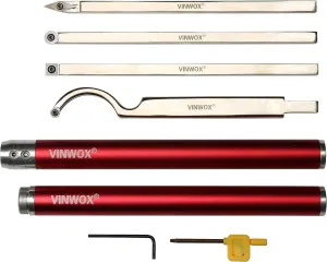 8 PCS Carbide Wood Lathe Turning Tool Set, Carbide Lathe Turning Tool, Including Swan Neck Hollower, Rougher, Finisher, Detailer, Pen Turning tools, Aluminum Alloy Handles from 14" to 29"