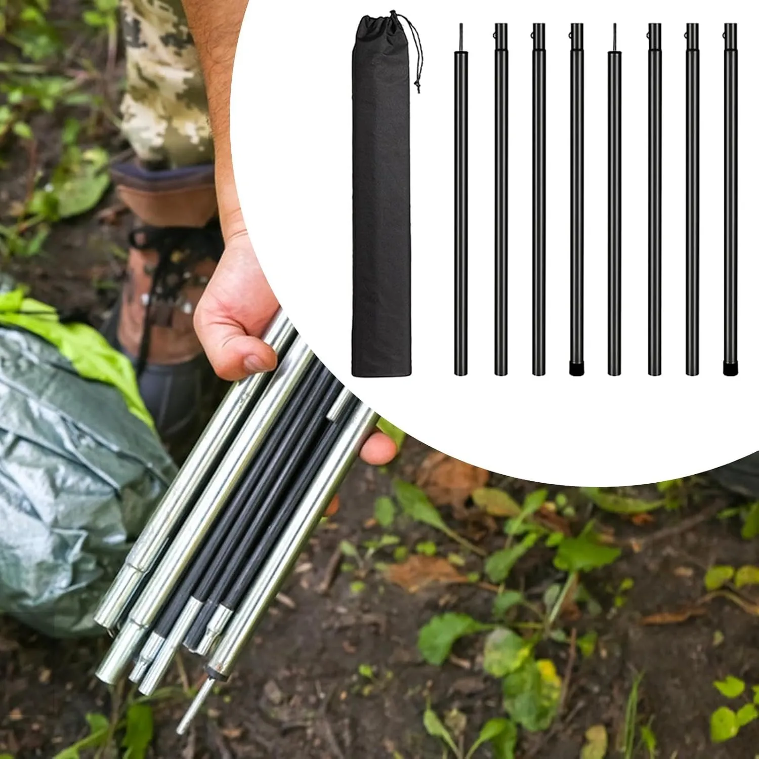8 Pieces Tarp Poles, Lightweight, Easy to Install, Portable Iron Camping Tarp Poles Set for Awning Canopy Rain Shelter