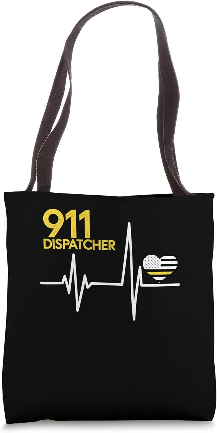911 Dispatcher Heartbeat Police Thin Flag Patriot Starter Tote Bag
