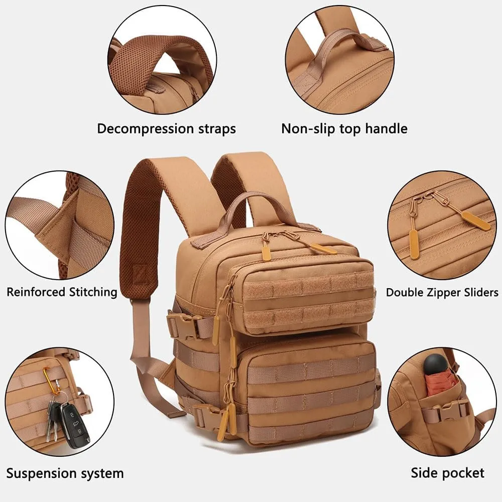 9L Mini Backpack for Men and Women, Small Backpack for Gym Hiking Travel Sports Running (Khaki)