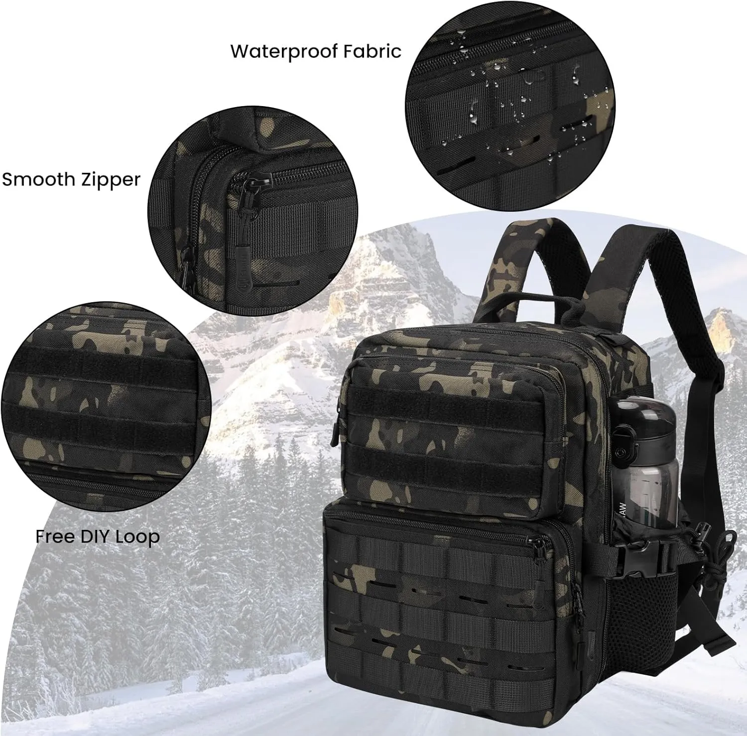 9L Mini Tactical Backpack for Men Women,Small Military Tactical Backpack for Sport,Gym,Hiking,Travel,Camping(Black Camo)