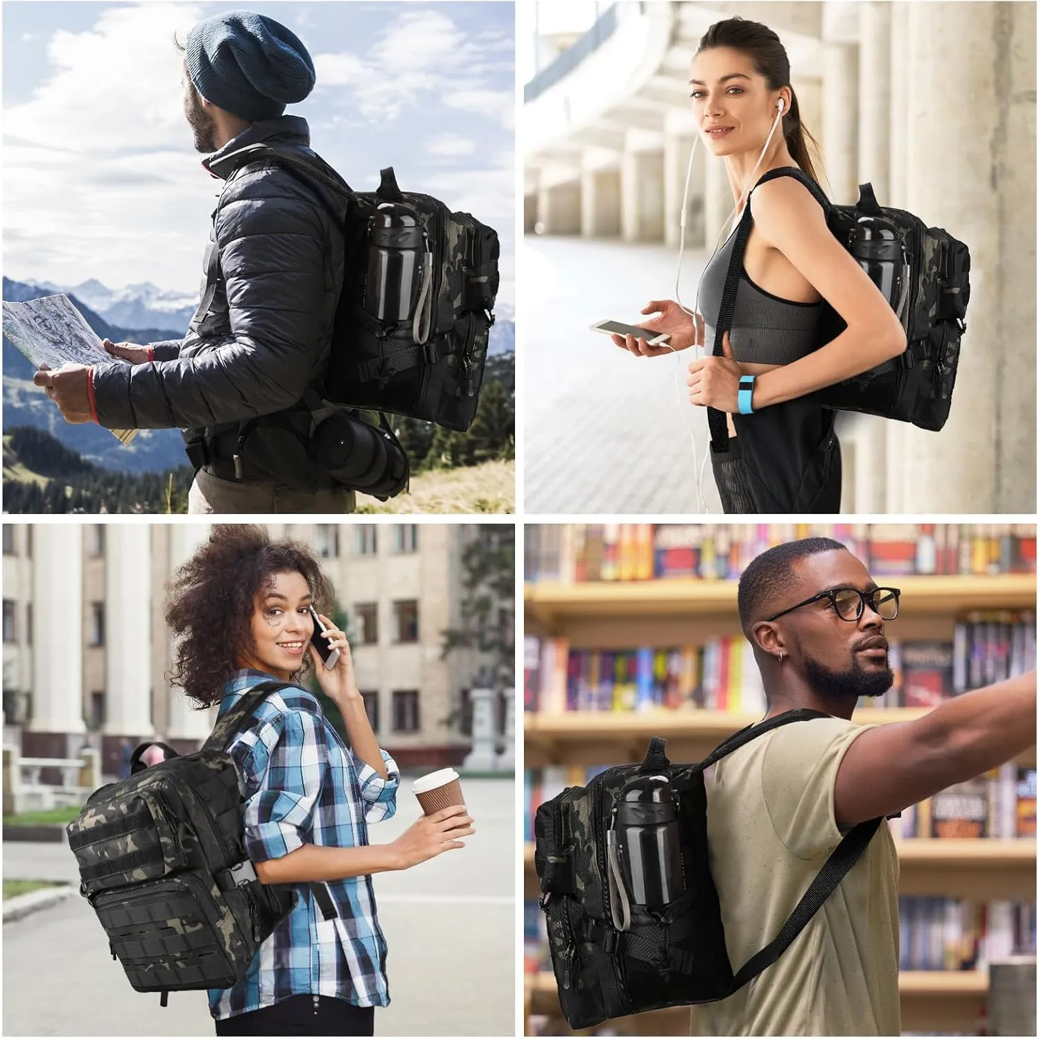 9L Mini Tactical Backpack for Men Women,Small Military Tactical Backpack for Sport,Gym,Hiking,Travel,Camping(Black Camo)