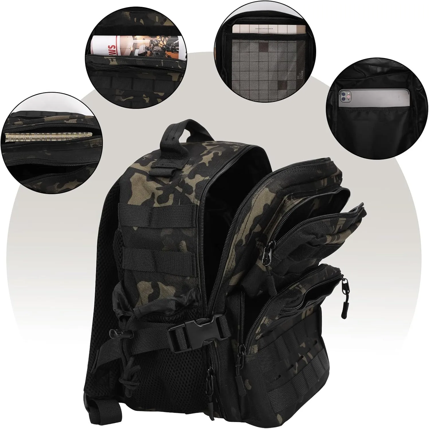 9L Mini Tactical Backpack for Men Women,Small Military Tactical Backpack for Sport,Gym,Hiking,Travel,Camping(Black Camo)