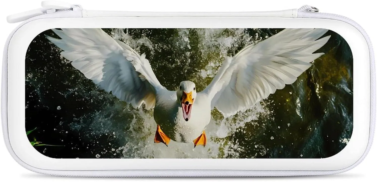 A White Flying Duck Compatible with Switch Carrying Case Hard Travel Game Bag Pouch with 15 Games Accessories