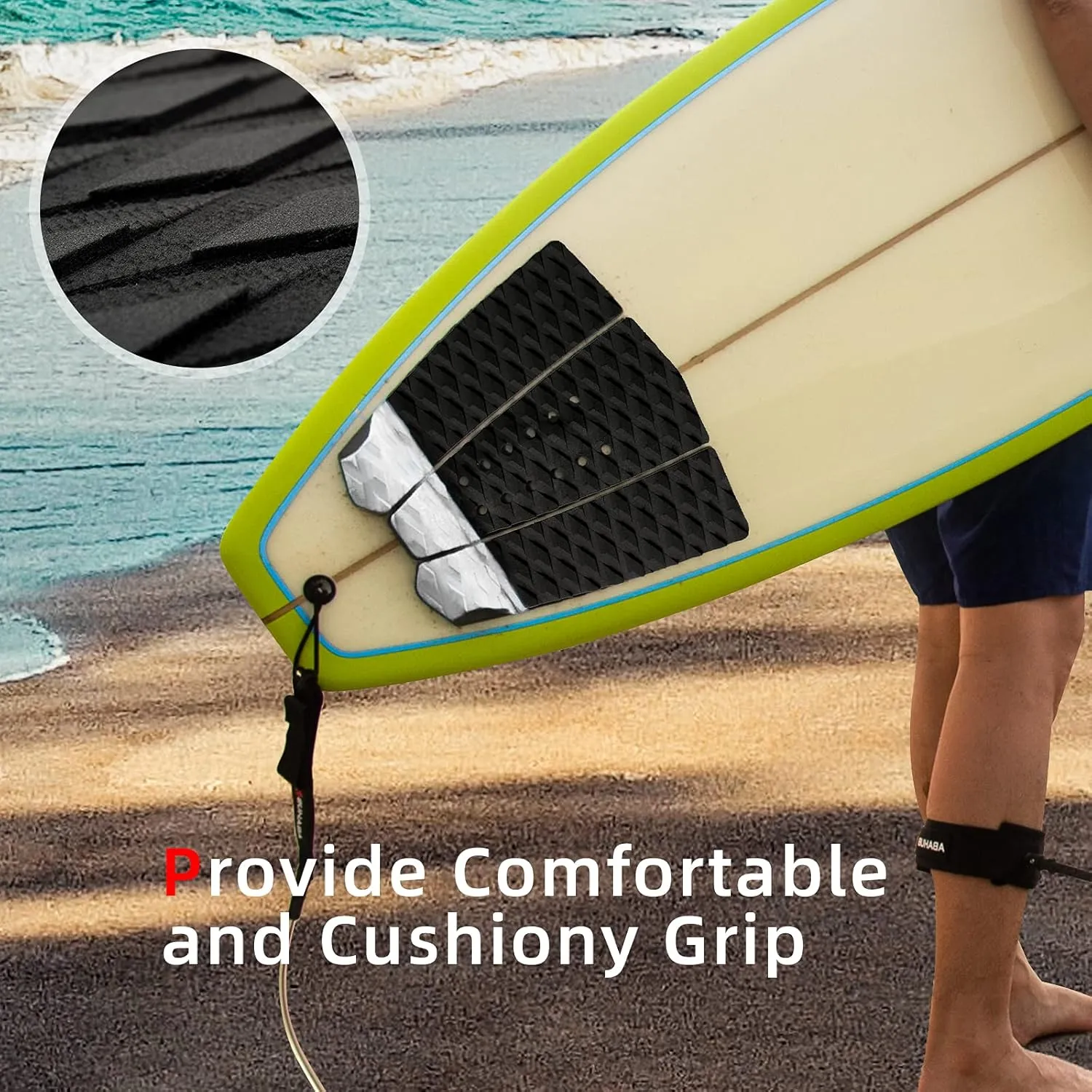 Abahub 3 Piece EVA Surfboard Deck Traction Pads with Kicker for Stomp Skimboards, Surf Boards, Funboard, Fish Board, Black/Blue/Green/Gray/Orange/Pink/White/Wine Red